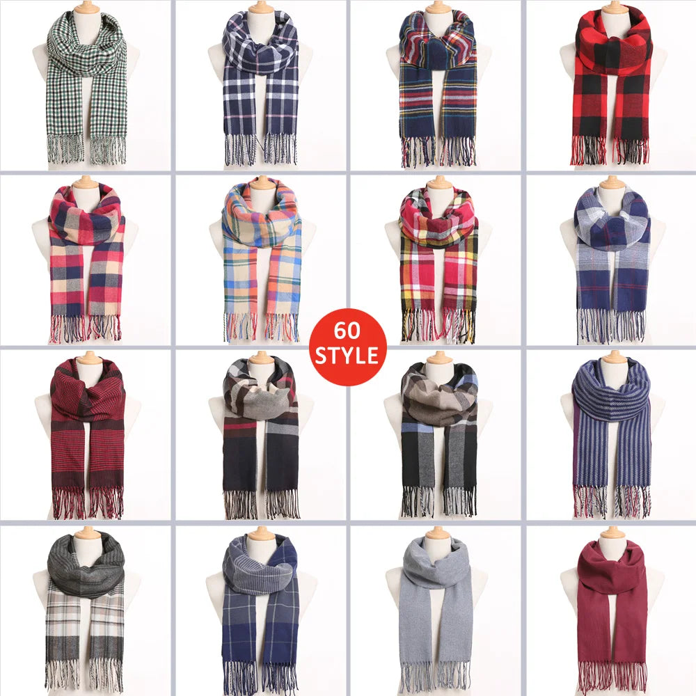 [VIANOSI] 2022 Plaid Winter Scarf Women Luxury Warm Foulard Solid Scarves Fashion Casual Scarfs Cashmere Bufandas Hombre