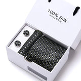 Brand 100% Silk Ties Gift box Office  Men Classic Party Wedding striped 7.5cm Silk Wedding  Floral Tie Necktie Handkerchief Set