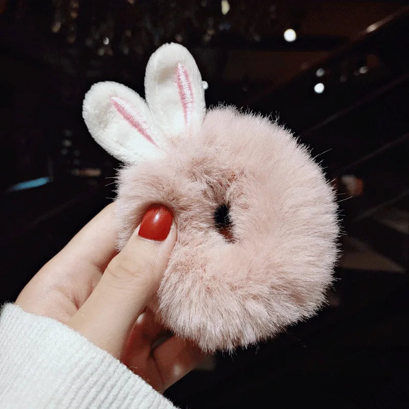 Women Girl Cute Cartoon Hair Scrunchies Panda Cows Cat Rabbit Plush Elastic Hair Bands Sweet Pontail Ties Christmas Accessories