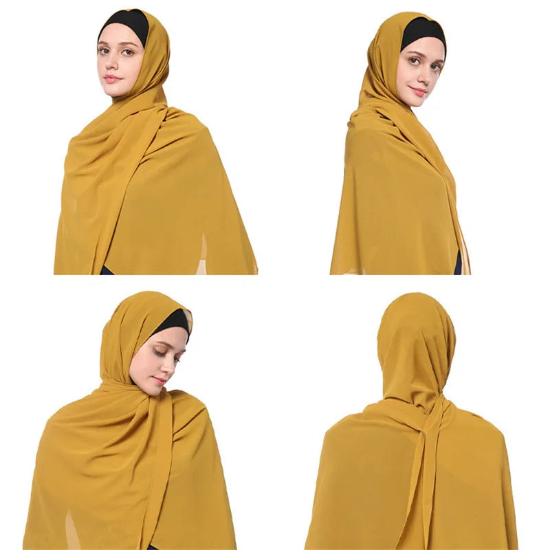 Multicolor soft women plain bubble chiffon scarf hijab wrap femme foulard shawls headband muslim hijabs scarves