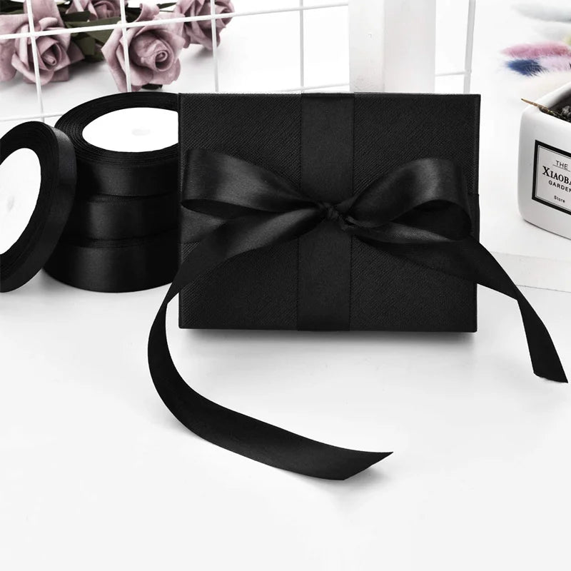 6mm-50mm bow handmade satin Black ribbon 25yards DIY grosgrain ribbons for crafts tapes flower cake gift packaging shop supplies