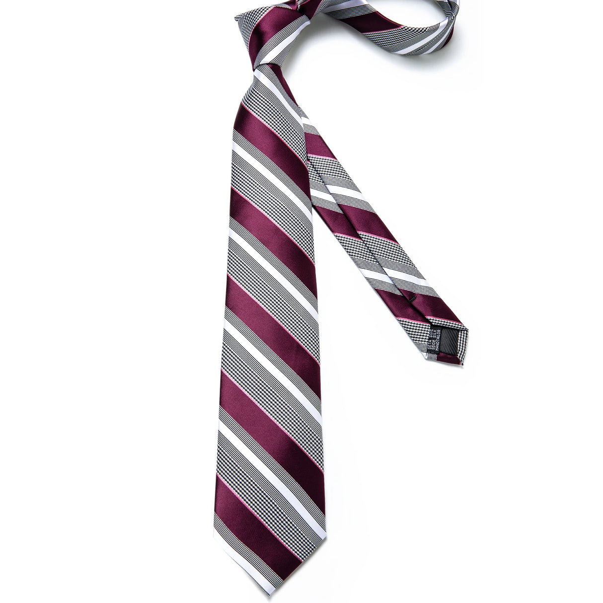 Fashion Striped Tie For Men Red Wine White Silk Wedding Tie Hanky Cufflink Gift Tie Set DiBanGu Novelty Design Business MJ-7337