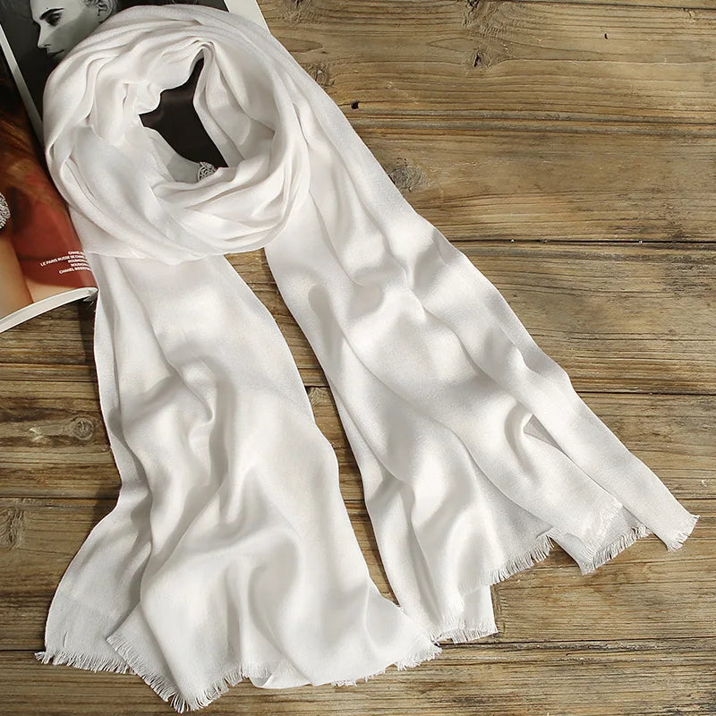 Women Pure White Cotton Scarf Tassel Shawls Lady Kerchief Scarf Hijabs for DIY Dyeing Embroidery Painting 60*170cm