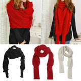 Casual Women Knit Scarf with Sleeves Winter Warm Wrap Shawl Female Solid Knitted Scarves 2020 Fashion Girls Solid Scarf