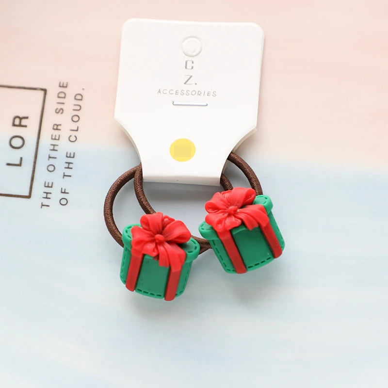 2pcs New Cute Cartoon Christmas Elk Elastic Hair Bands Rubber Hair Rope Tie Girls Hair Scrunchie Ponytail Holder Gum Accessories