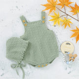 2Pcs Set Baby Knitted Romper Clothes Set Cotton Triangle Crotch Button One-Piece Jumpsuit+Hats Toddler Baby Boys Girls Outfits