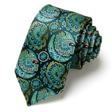 Brand 100% Silk New Men's Tie 7.5cm Blue Necktie Green & Orange Silk Gravatas For Men Paisley Floral Fit Wedding Workplace Slim