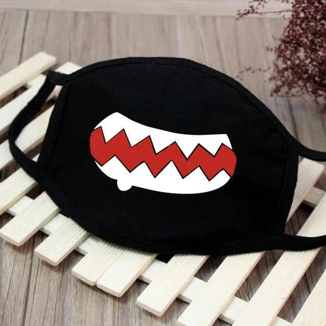 Korean Funny Expression Smile Creative Mouth Face Mask For Mouth Black Kpop Unisex Kawaii Face Mouth Muffle Mask Cotton Fashion