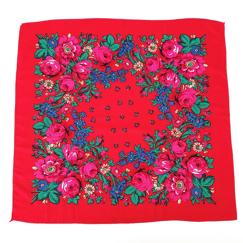 70*70cm Luxury Flowers Square Russian Scarf Women Floral Printed Shawl Female Bandana Head Wrap Headband Scarves Handkerchief