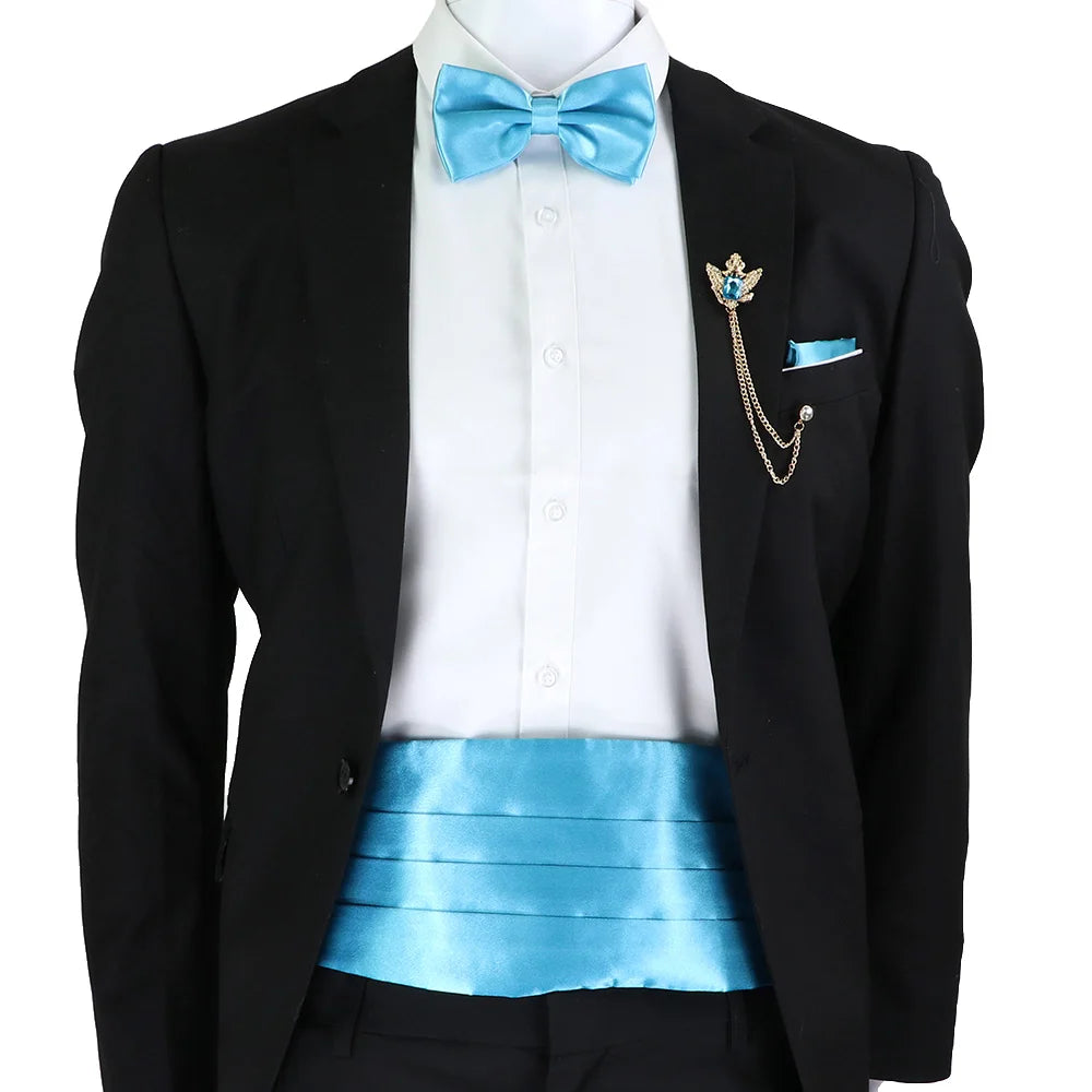 New Fashion Mens Cummerbund Bow Tie Brooch Set Black Red Blue   Waist Seal For Formal Tuxedo Business Suit Dinner Accessories