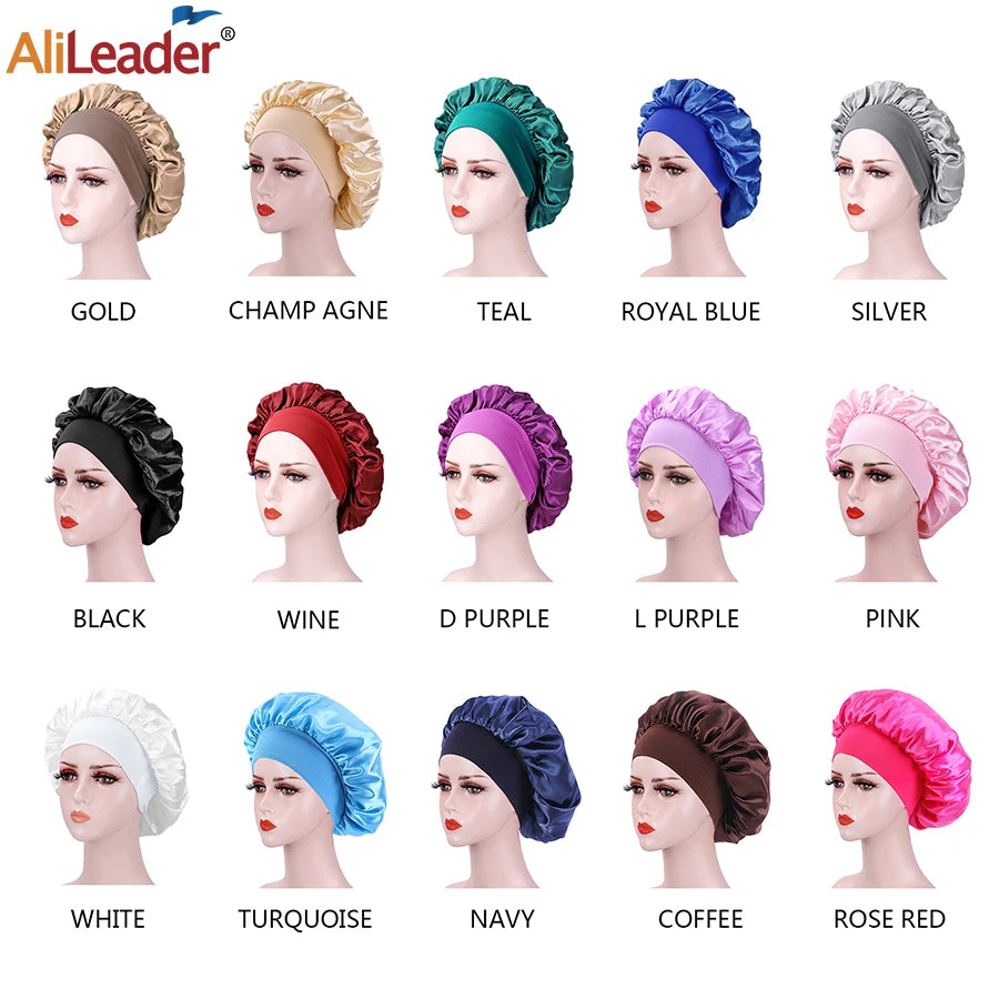 Black Pink Purple Hair Care Caps Silk Bonnet Women'S Nightcaps With Curly Natural Curls Covers With Soft Wide Elastic Adjustable