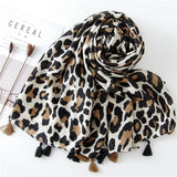 Fashion Printed Leopard Scarf Female Spring Muslim Women Hijab Scarves Tassel Large Size Headband Handkerchief Women's Bandana