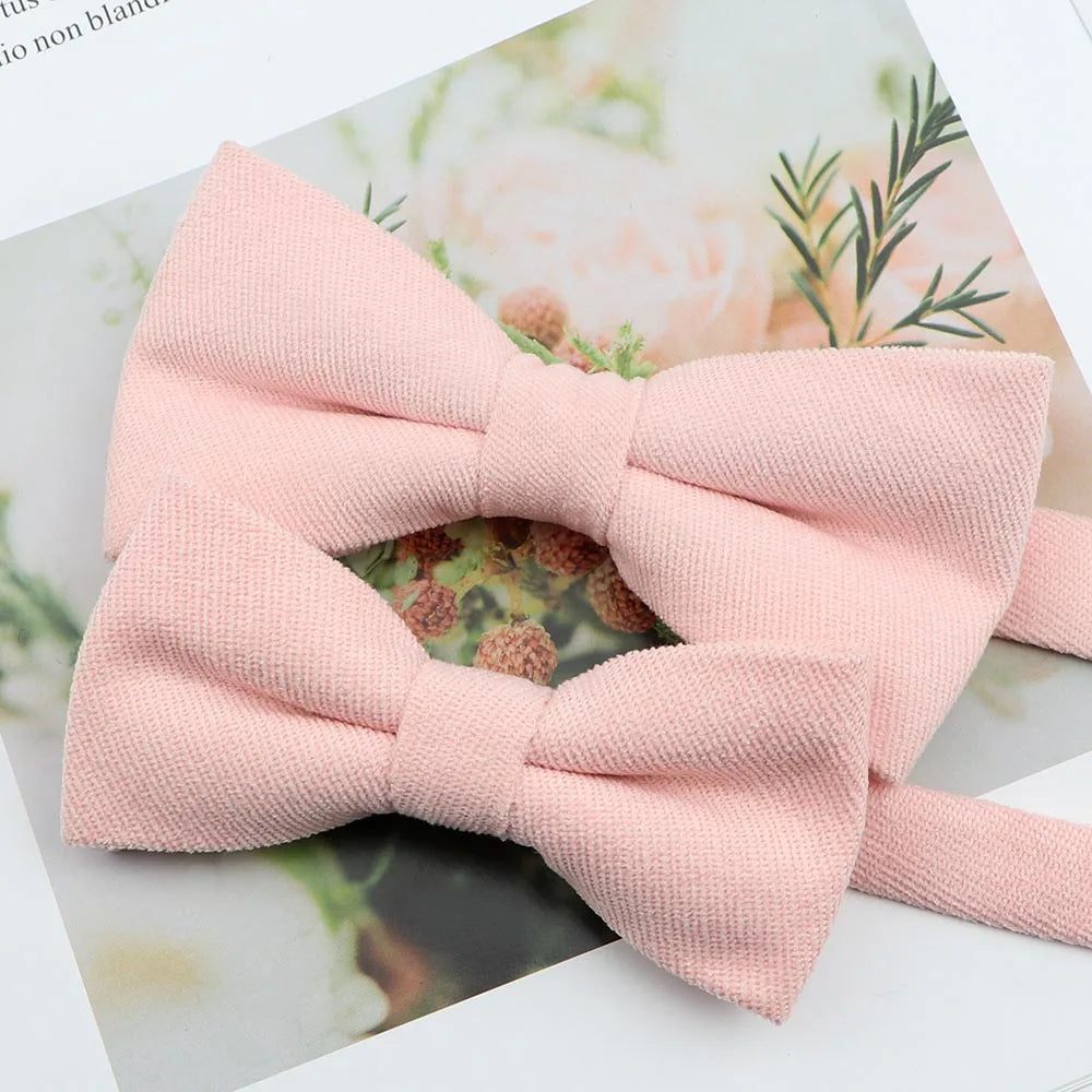 Mens Super Soft Downy Suede Parent-Child Bowtie Set Macarons Solid Color Classic Design Cute Butterfly Red Green Blue Pink Tie
