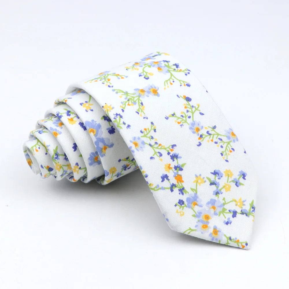 New Floral Tie For Men Women Skinny Casual 100% Cotton Casual Flower Print Skinny Neck Tie For Wedding Party Suits Tie Cravat