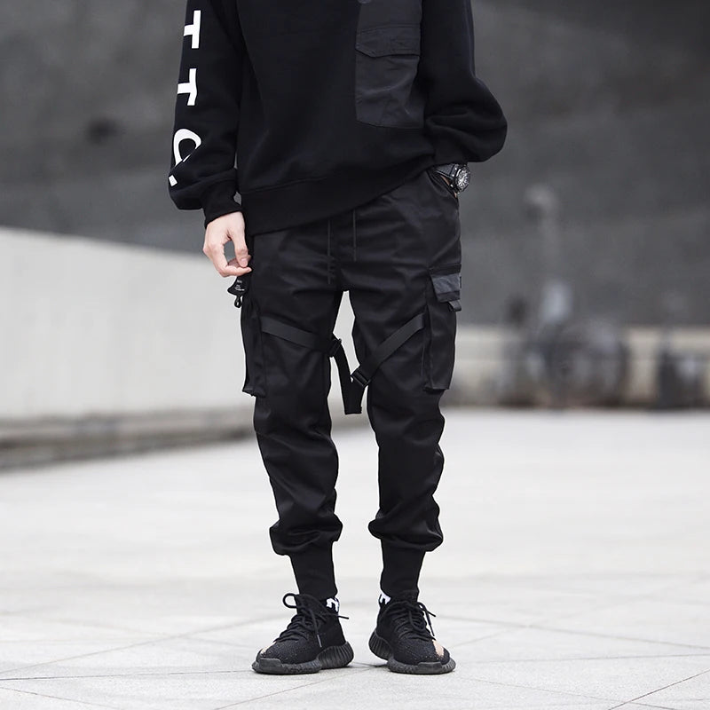 Harajuku Fashion Samurai Trousers Mens Casual Pants Men Fashion Streetwear Korean Ribbons Black Techwear Joggers Cargo Pants 5XL