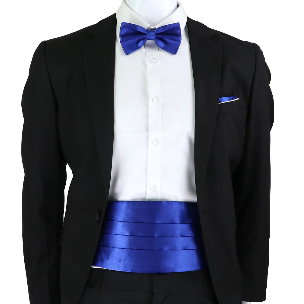 New Fashion Mens Cummerbund Bow Tie Brooch Set Black Red Blue   Waist Seal For Formal Tuxedo Business Suit Dinner Accessories