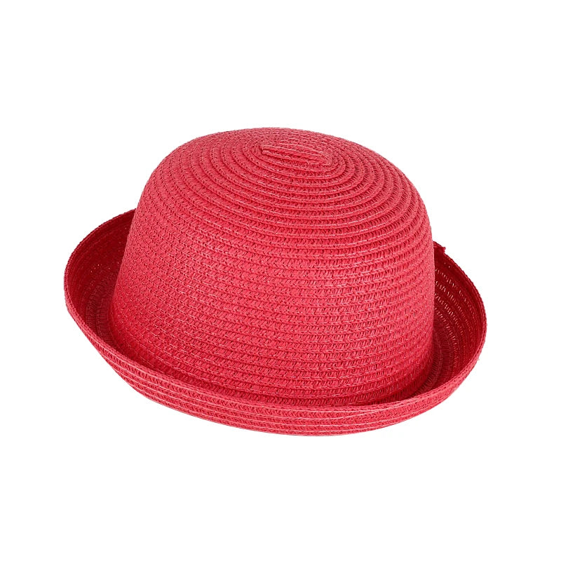 Wholesale Baby Straw Hat Solid Color Kids Character Decoration Infant Sun Hats Girl Boys Bucket Cap Children Beach Panama Caps
