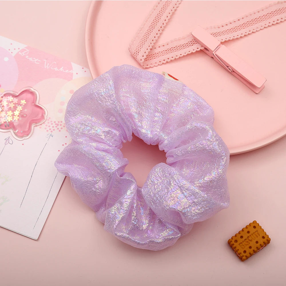 Metallic Laser Elastic Hair Band for Girls Shiny Transparent Scrunchies for Hair Rubber Ties Ponytail Holder Solid Stretch