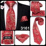 Hi-Tie Men's Tie Set Gold Paisley 100% Silk 8.5cm Wedding Ties For Men New Fashion Design Hanky Cufflinks Set Quality Necktie