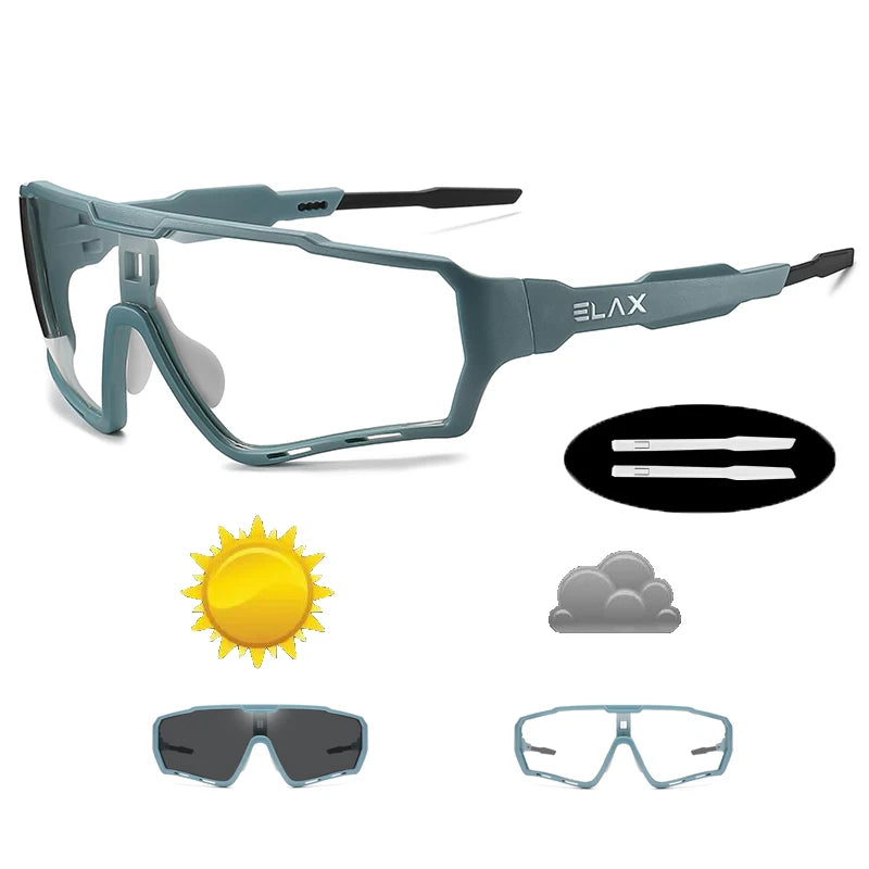 ELAX Brand New Style Photochromic Sunglasses Sports Men Women Mtb Bike Bicycle Eyewear Cycling Glasses