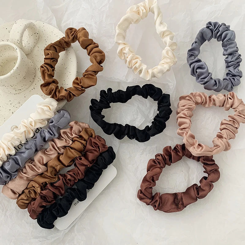 1 Set Satin Silk Solid Color Scrunchies Elastic Hair Bands New Women Girls Hair Accessories Ponytail Holder Hair Ties Rope