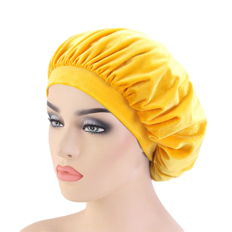 New velvet high elastic wide-brimmed nightcap flannel round hat chemotherapy hat scarf hat