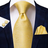 Hi-Tie Designer Gold Solid Silk Wedding Tie For Men Handky Cufflink Gift Men Necktie Fashion Business Party Dropshiping