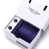 Brand 100% Silk Ties Gift box Office  Men Classic Party Wedding striped 7.5cm Silk Wedding  Floral Tie Necktie Handkerchief Set