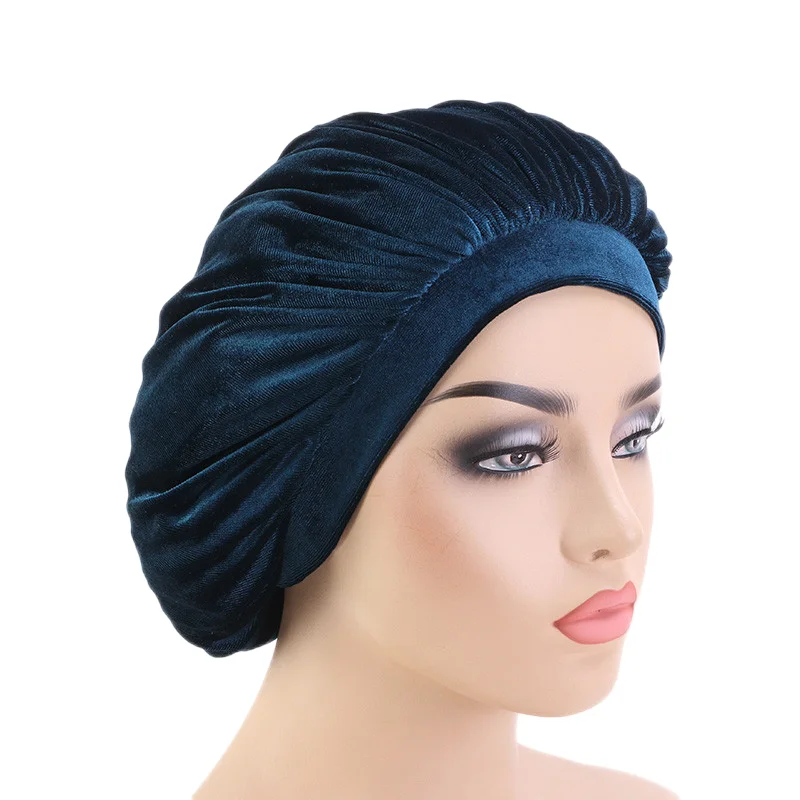 New velvet high elastic wide-brimmed nightcap flannel round hat chemotherapy hat scarf hat