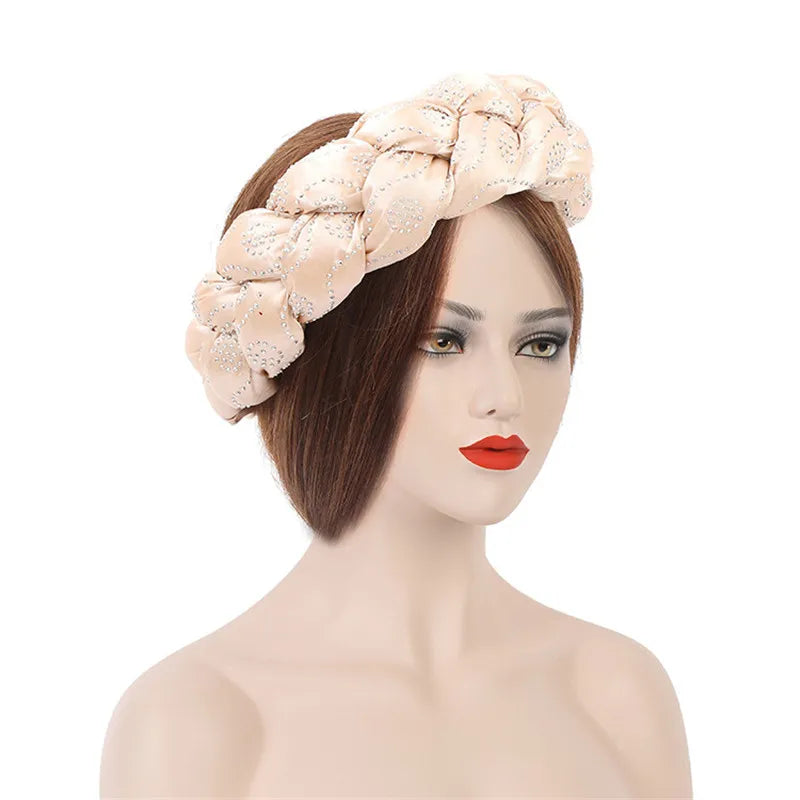 Latest Exaggerated Satin Twist Braids Headband Handmade African Headtie Nigerian Wedding Gele Women Turbans Ladies Head Wraps