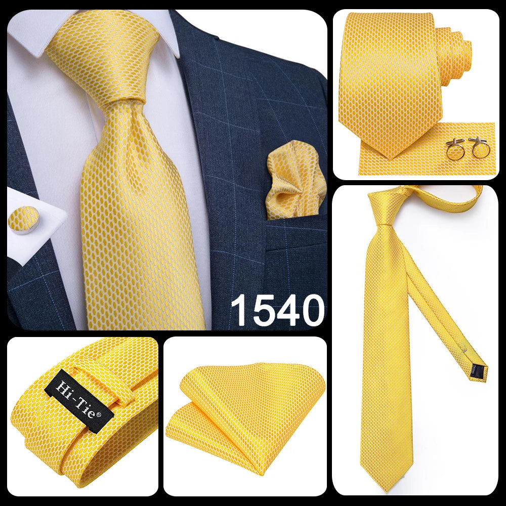 2022 New Design Yellow Gold Paisley Fashion Brand Tie for Men Wedding Party Necktie Handky Cufflinks Gift Wholesale Hi-Tie