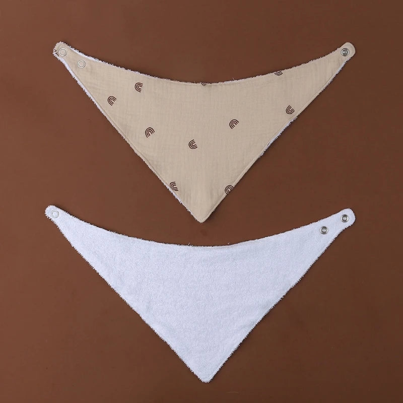 New Solid Colour Water Absorption Baby Bibs Soft Cotton Triangle Scarf Saliva Towel Newborn Snap Button Burp Cloths Baby Stuff