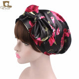 New Women silky satin night sleeping cap head wrap Bowknot Turban Pre Tied Fitted Bandana Chemo cap Nightcap hair loss patients