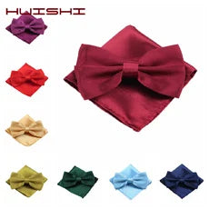 HUISHI Gold Bow Tie Set Butterfly Tie For Men Cufflinks Bowtie Set Green Pocket Square Cufflink Collars Shirt Man Brand Kerchief