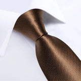 8cm Solid Brown Gold Ties For Men Business Wedding Silk Neck Tie Pocket Square Cufflinks Set With Tie Clip Gift For Men DiBanGu