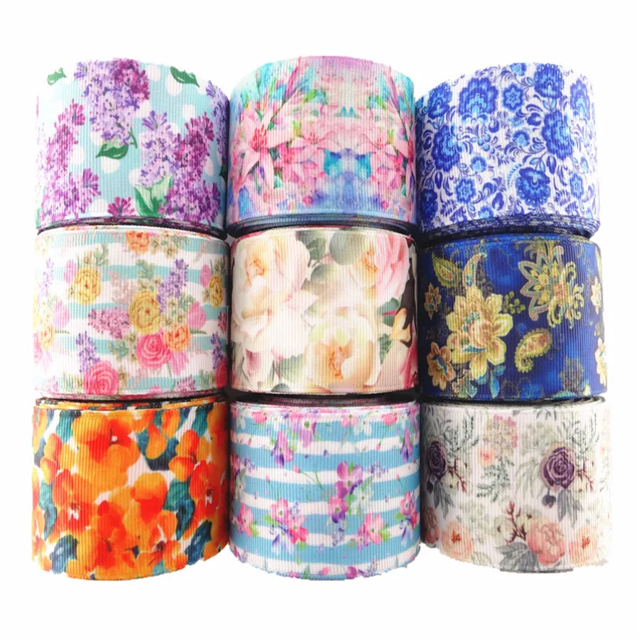 1" 25mm/1-1/2" 38mm 5 Yards Flowers Printed Grosgrain Ribbons DIY 100% Polyester Hair Bows Handmade Grosgrain Ribbons 18091905