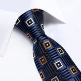 DiBanGu 8cm Blue Plaid Paisley Dot 100% Silk Men Tie Business Formal Wedding Party Necktie Hanky Cufflinks Set Mens Ties Gift