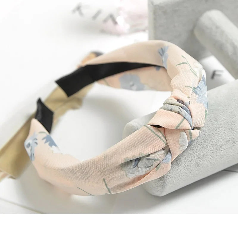 Women Elegant Top Knot Headband Print Dot Hairbands Girls Striped Plaid Flower Hair Hoop Fashion Hair Accessories FG0320