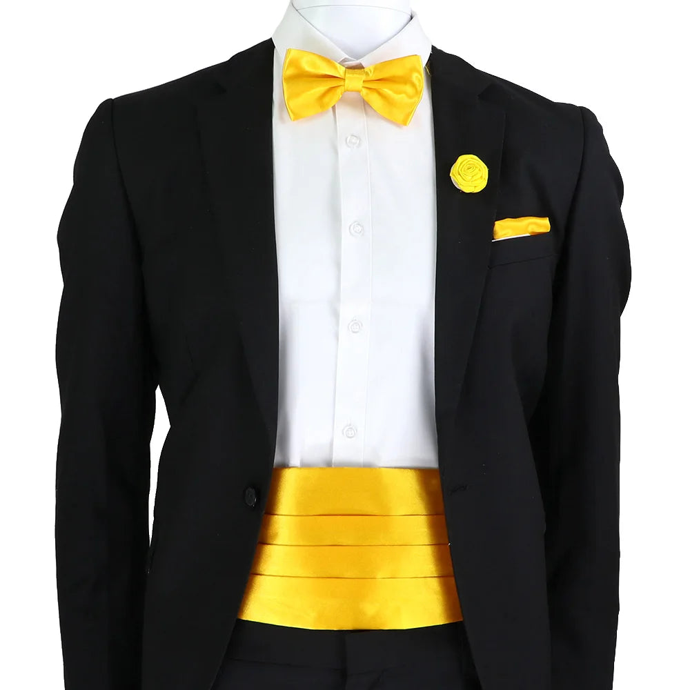 New Fashion Mens Cummerbund Bow Tie Brooch Set Black Red Blue   Waist Seal For Formal Tuxedo Business Suit Dinner Accessories