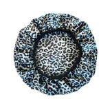 Leopard Print Satin Bonnet Cap Wide Rubber Band Nightcap Hair Care Hat
