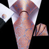 Hi-Tie Luxury Gold Orange Striped Paisley Silk Wedding Tie For Men Hanky Cufflink Gift Mens Necktie Business Party Dropshipping