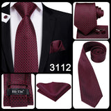 Hi-Tie Mens Gift Tie Set Red Wine Burgundy Paisley Silk Wedding Tie For Men Fashion Design Quality Hanky Cufflink Dropshipping