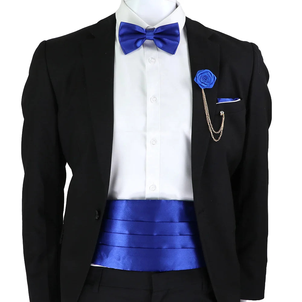 New Fashion Mens Cummerbund Bow Tie Brooch Set Black Red Blue   Waist Seal For Formal Tuxedo Business Suit Dinner Accessories