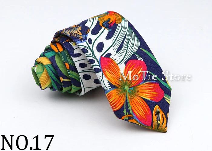 New Floral Tie For Men Women Skinny Casual 100% Cotton Casual Flower Print Skinny Neck Tie For Wedding Party Suits Tie Cravat