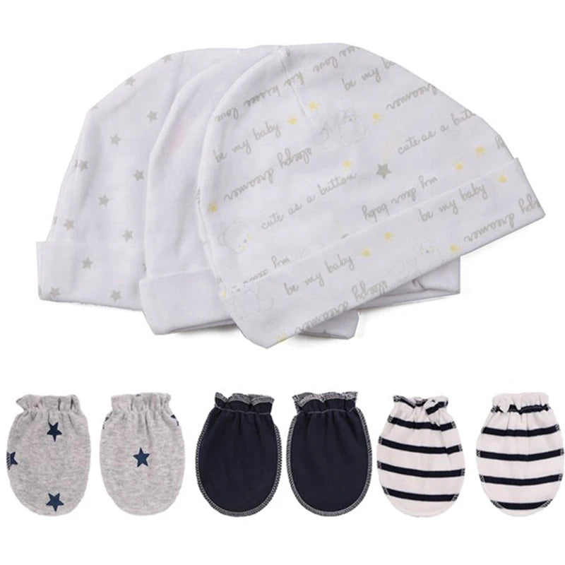 2022 Unisex Baby Hats+Gloves Headwear Cotton Solid Newborn Nightcap Fitted Baby Boys Girls Sets Print Cartoon Baby Accessories
