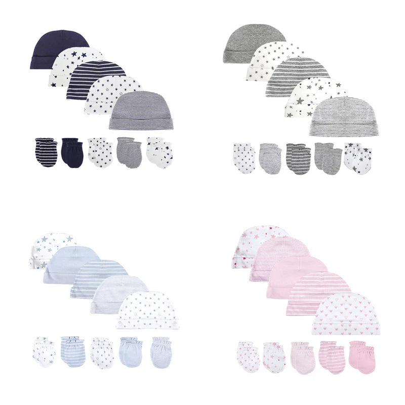 2022 Unisex Baby Hats+Gloves Headwear Cotton Solid Newborn Nightcap Fitted Baby Boys Girls Sets Print Cartoon Baby Accessories