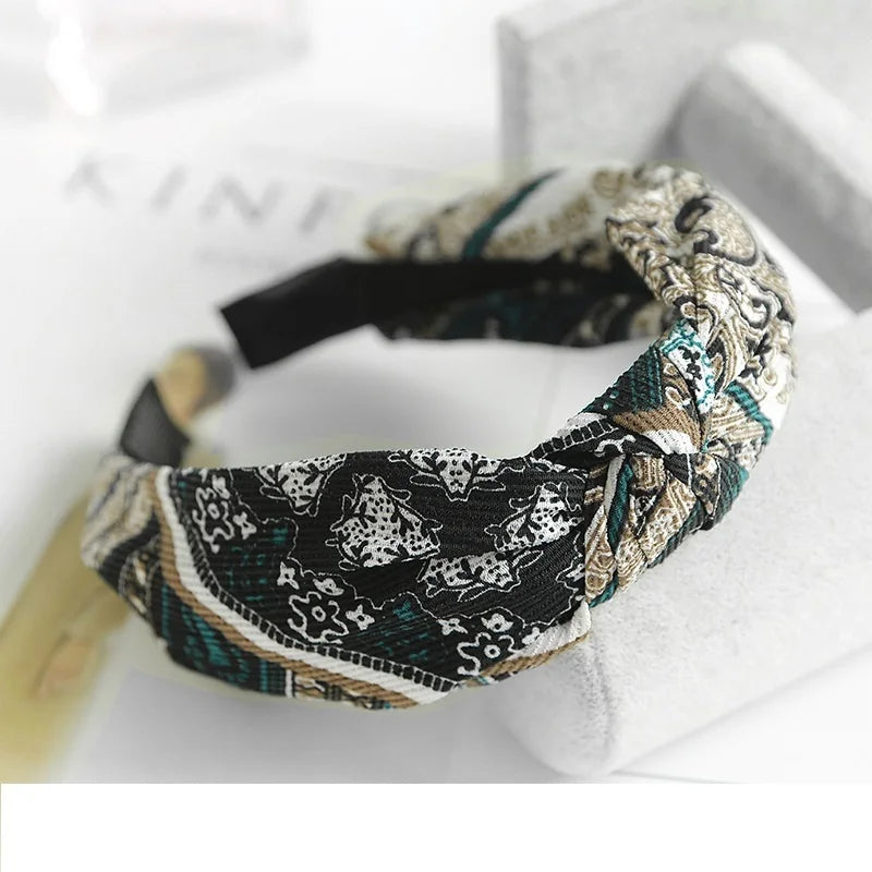 Women Elegant Top Knot Headband Print Dot Hairbands Girls Striped Plaid Flower Hair Hoop Fashion Hair Accessories FG0320