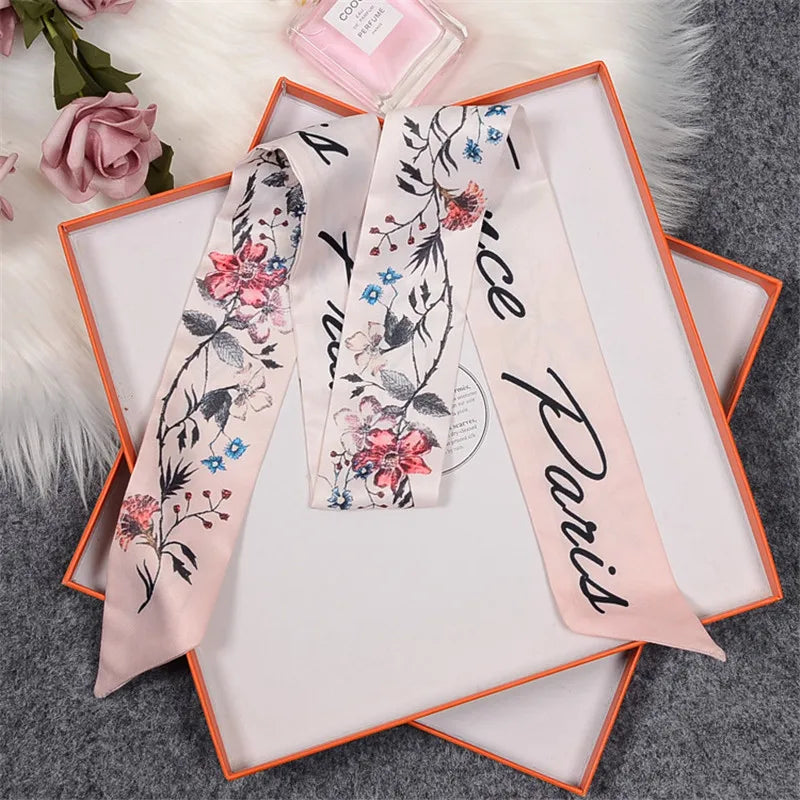 Rose Brand Scarf Women Silk Scarf Bag Skinny Scarves New Design Wrist Towel Foulard Neckerchief Headband For Ladies