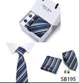 Brand 100% Silk Ties Gift box Office  Men Classic Party Wedding striped 7.5cm Silk Wedding  Floral Tie Necktie Handkerchief Set