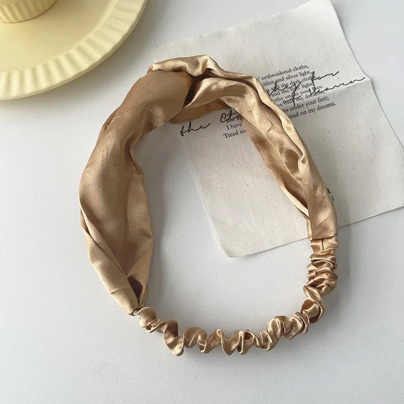 Satin Silk Solid Cross Top Knot Headband Elastic Hair Band Women Girls Scrunchies Hairband Turban Bandanas Hair Accessories New